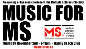 Poster showing Music for MS event date. Thursday November 2, 2023. Musicforms.ca